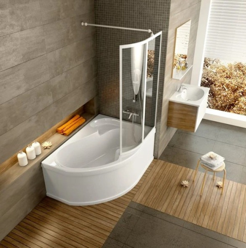 Перегородка (шторка, ширма) на борт ванны Ravak VSK2 ROSA 140 правая, белый профиль, витраж прозрачное стекло, 76P7010041